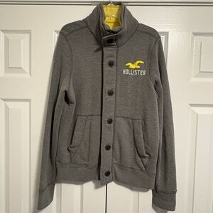 Hollister Men’s Sweater Jacket Gray Size Large Zip/Button
